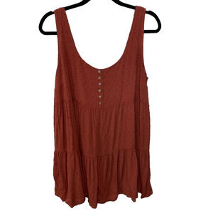 Wild Moss Boho Burnt Orange Rust Tiered Tank Top Embroidered Polka Dot Country L